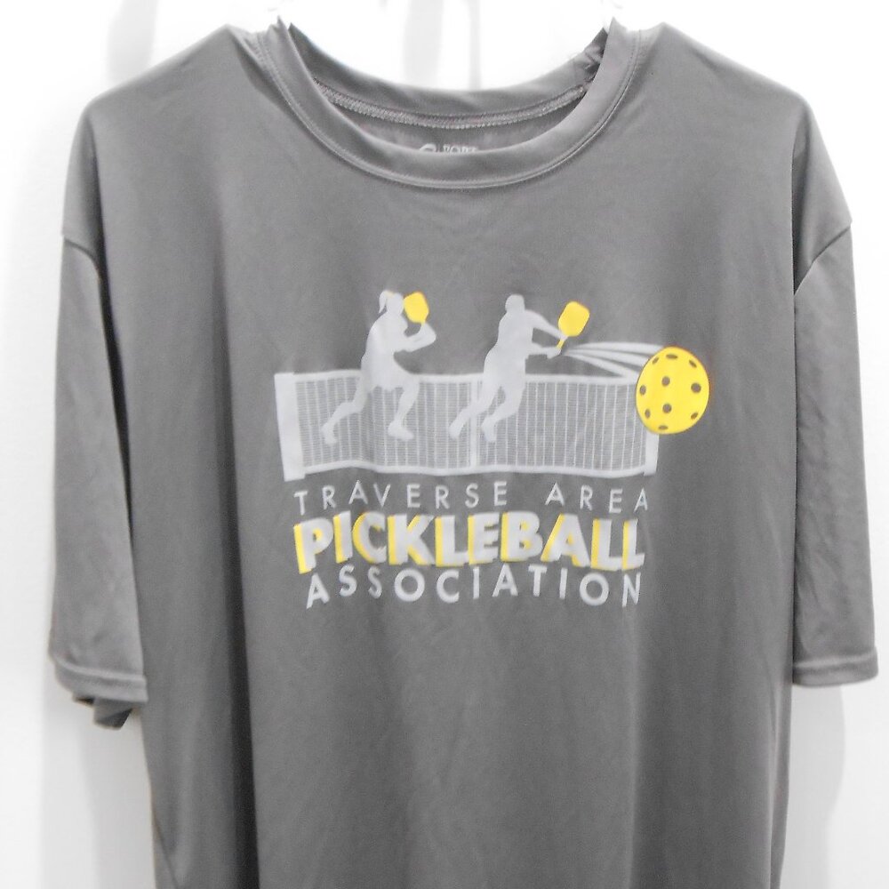 Pickleball Traverse City Area Michigan TAPA Gray Yellow Crew Neck TShirt Size-XL